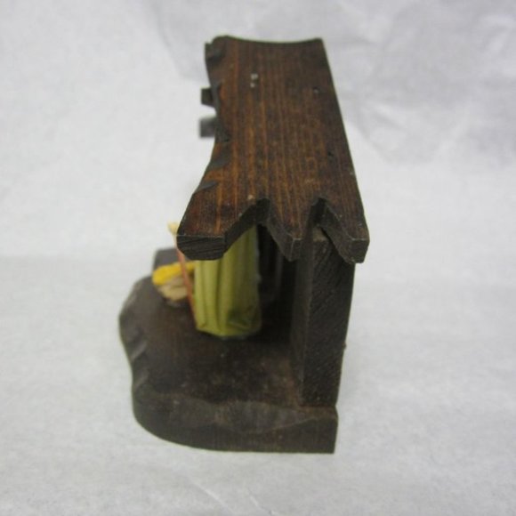 VTG 70'S SMALL WOOD & PLASTIC NATIVITY SCENE, SOLID WOOD CRECHE - Picture 2 of 7